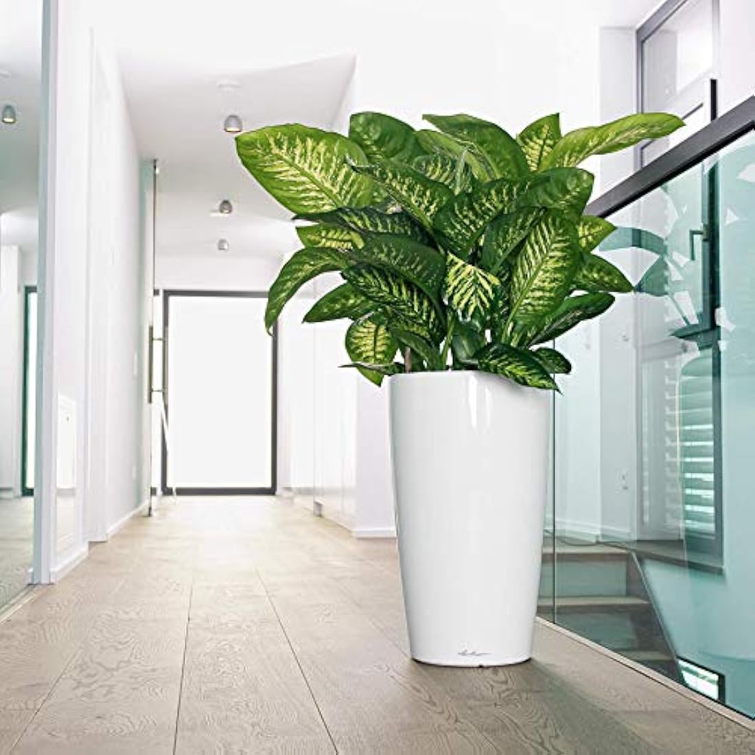 Lechuza RONDO 32 Self Watering Planter Large Plastic Indoor and Outdoor Plant Pot with Drainage Hole D40 H75 cm Charcoal Metallic