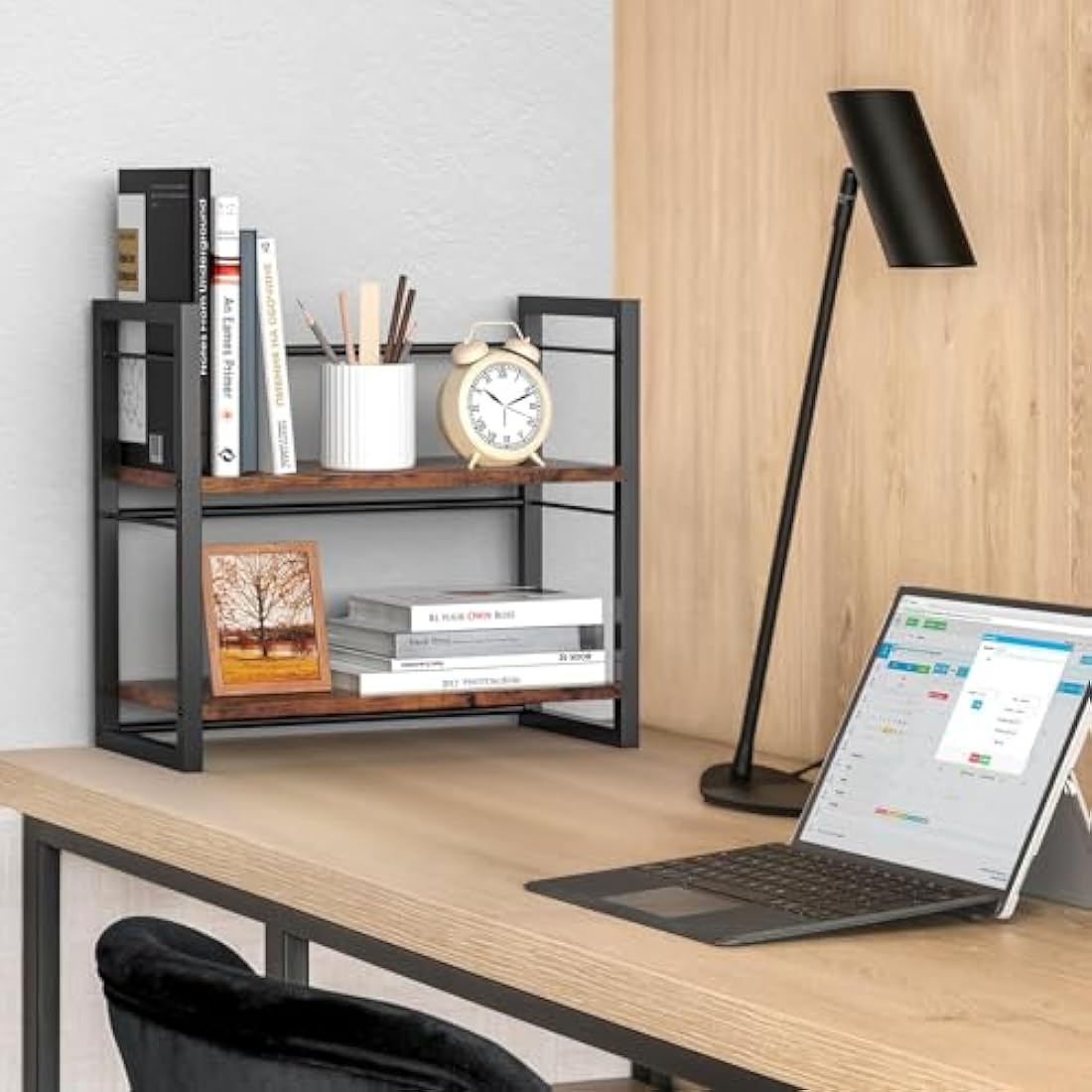 THYGIFTREE Office Desk Shelf Organizer, Wood Desktop Bookshelf Supplies Storage Rack, Shelf for Top of Desk and Dresser (BROWN)