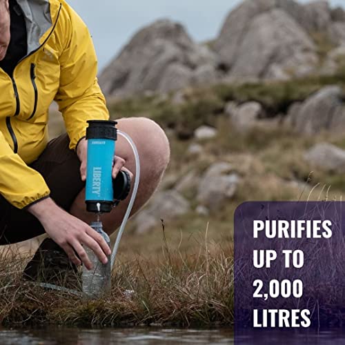 LifeSaver Liberty | Water Filter Bottle - 400ml Small Water Bottle & Water Purifier for Travel & Hiking, Lightweight Design, Removes 99.99% of Viruses, Bacteria & Cysts, Purifies 2000L (Blue)