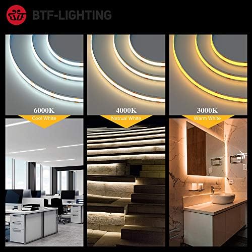 BTF-LIGHTING FCOB Flexible High Density LED Strip 1M 528LEDs/M Natural White 14W/M 24V 10mm Dimmable Malleable FOB COB LED Light Tape for Bedroom Kitchen Home Interior Decoration(Only Strip)