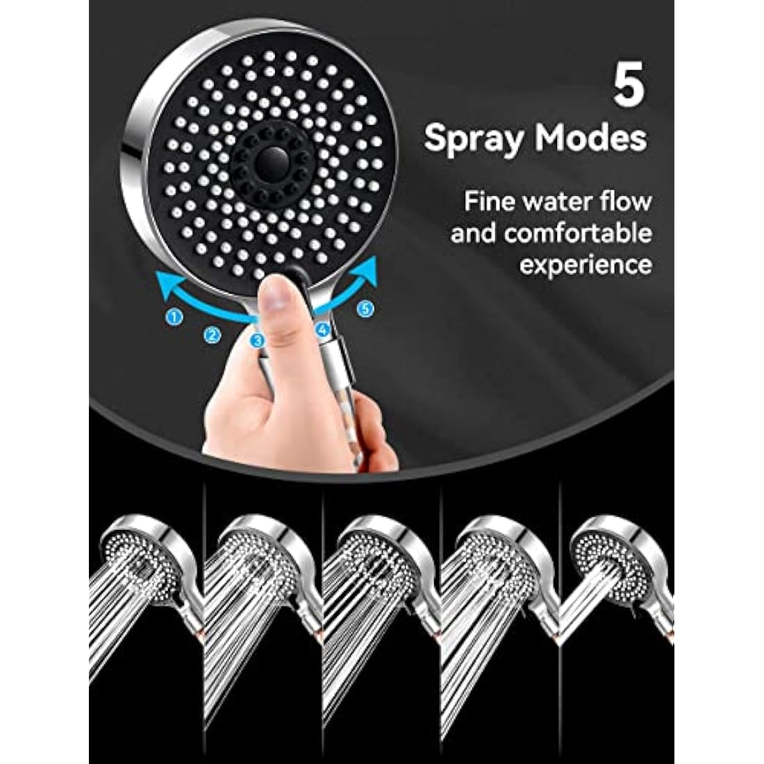Magichome Shower Head and Hose 2M, High Pressure Filter Shower Head 5 Modes, Universal Hard Water Softener Showerhead with Extra Replaceable Accessories