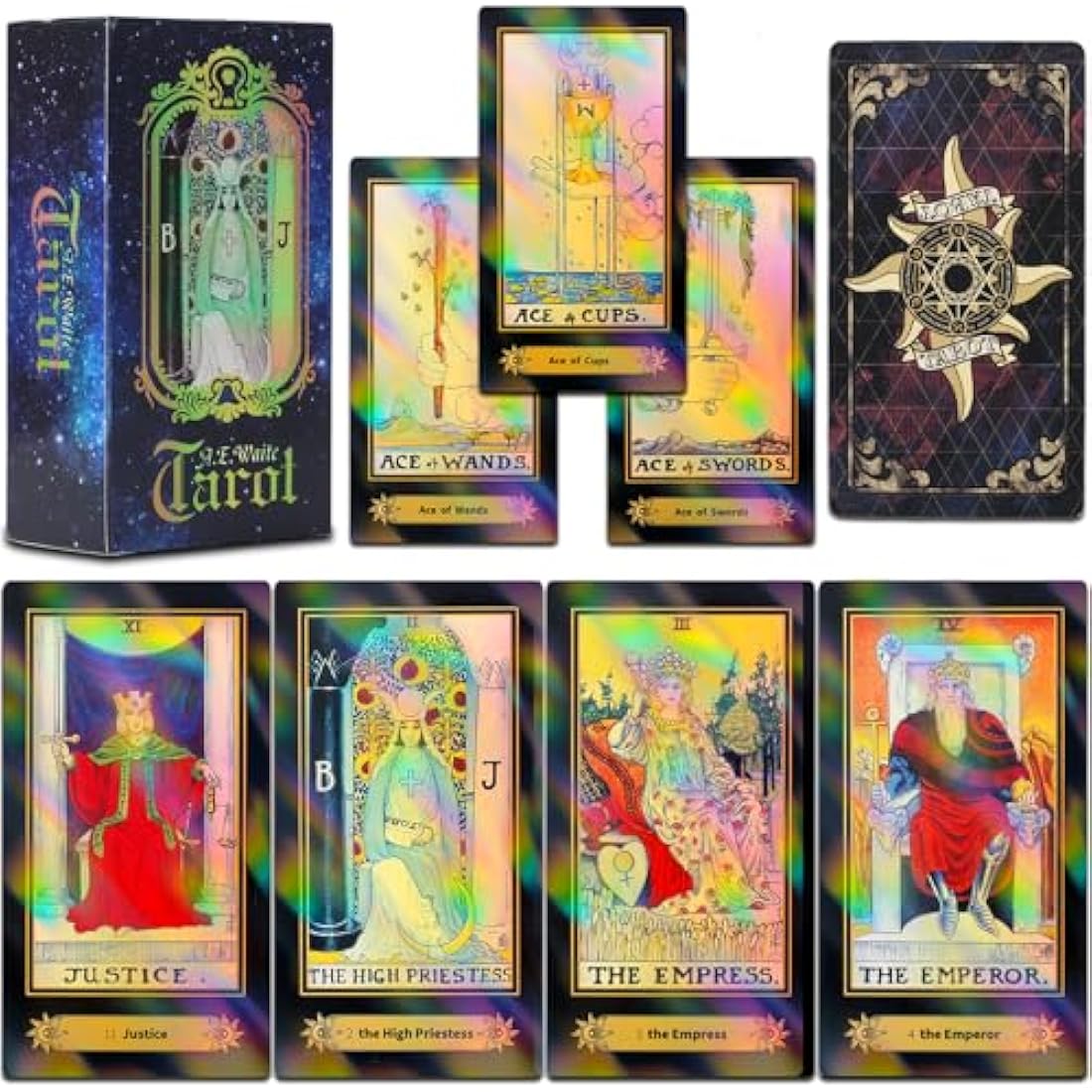 Smoostart 78 Tarot Cards with Guidebook, Holographic Tarot Cards Deck Future Telling Game with Colorful Box for Beginners and Professional Player
