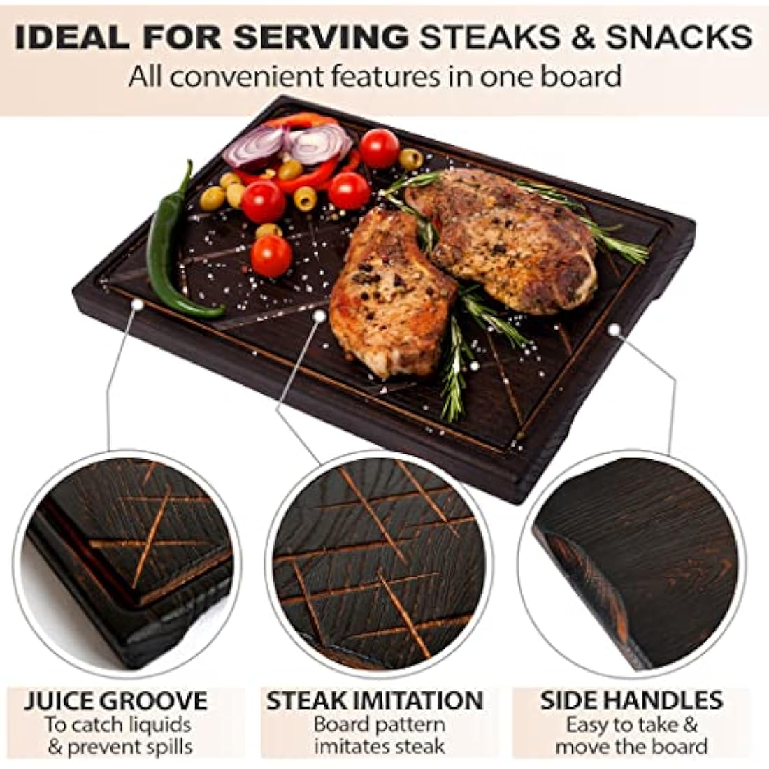 Wooden Steak Board 16 x 12 - Steak Serving Board - Solid Oak Cutting Board - Steak Chopping Board - Steak Platter - Natural Carving Board (Extra Large)