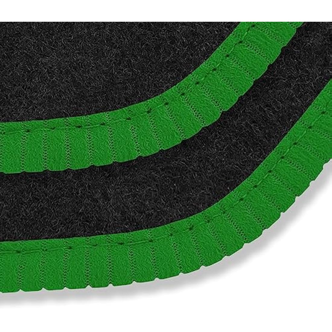 Car Mats FOR Volvo V70 / XC70 / S80 2007-2016 manual Black Carpet - Green Ribbed Trim - Black Rectangle Heel Pad [SAPP-1021]