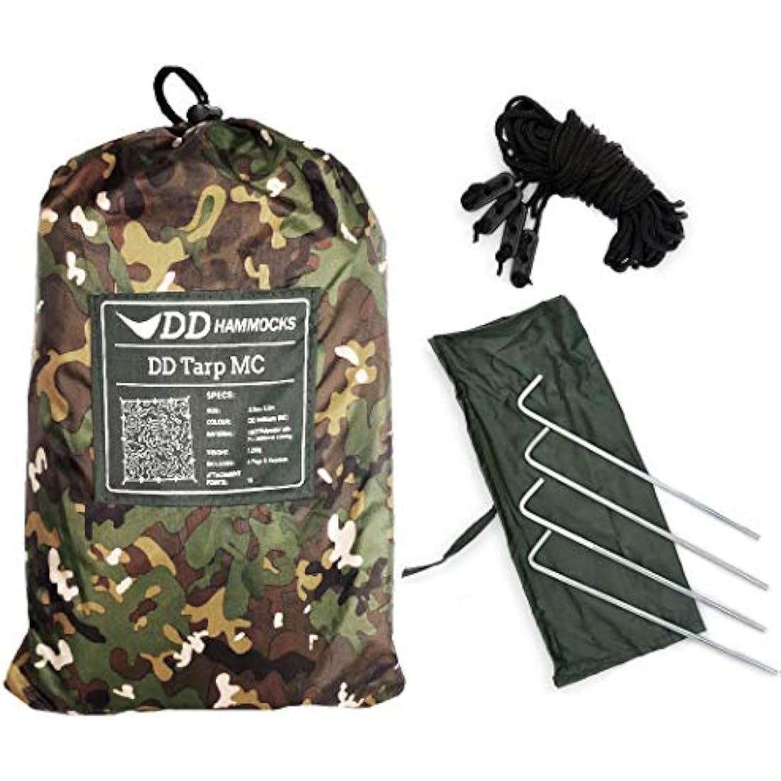 DD Hammocks - DD Tarp 3.5 x 3.5 MC - Waterproof Camouflage Camping Tarp For Lightweight Hammock Camping And Bushcraft Shelters