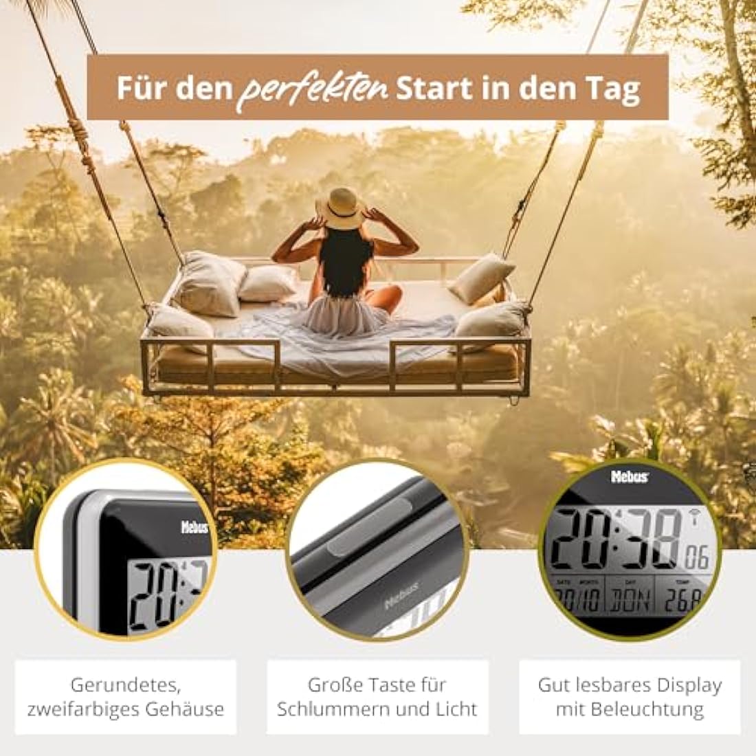 Mebus 42425 Radio Alarm Clock with Projection and Thermometer Plastic Normal Black