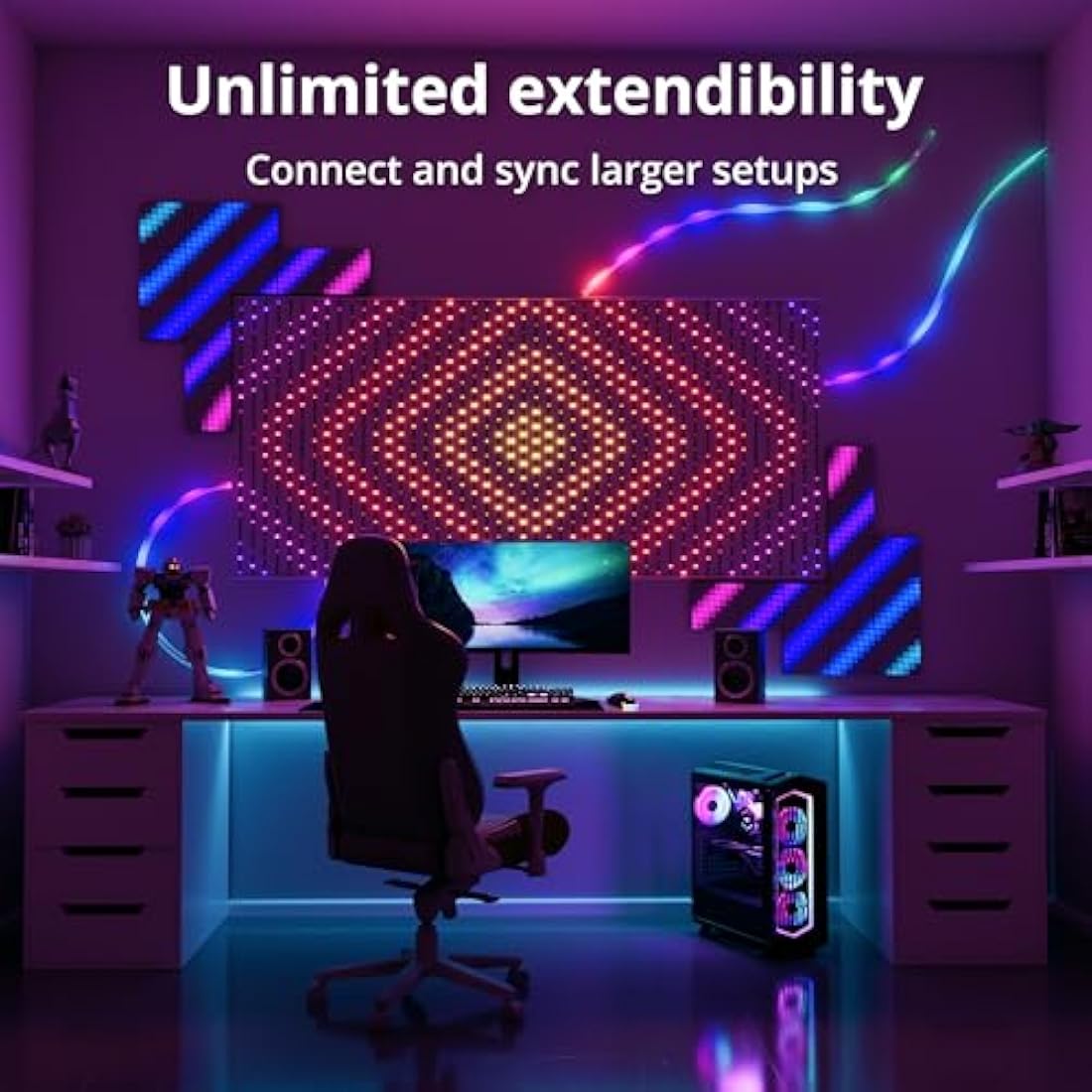Twinkly Matrix 500 LED RGB, High Density LED Curtain, Smart Multicolor Gaming RGB Lights, Razer Chroma, Omen, Alexa, Google Home Compatible, Gaming Lights, App Control, Transparent Wire, 0.5m x 2.4m
