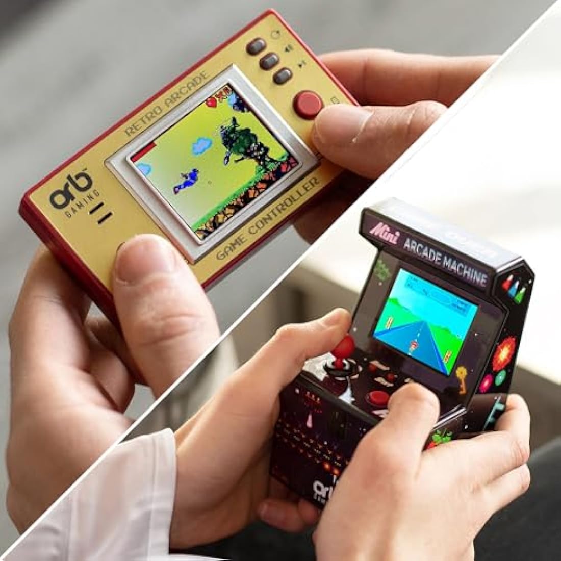 Orb Mini Retro Handheld Games Console & Arcade Bundle - 1 x 150 In-Built Games Console & 1 x 240 In-Built Games Arcade, Full Colour LCD Screen - Thumbs Up!