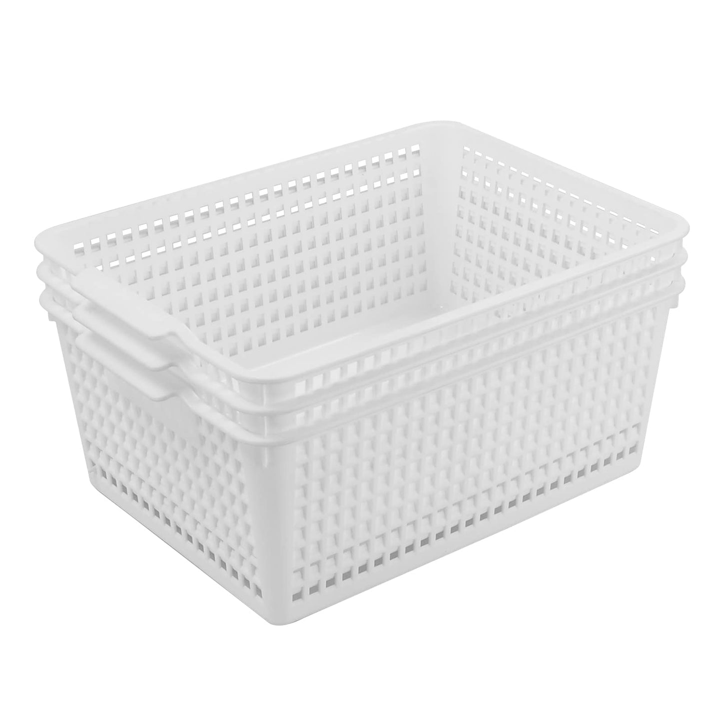 Tyminin 3 Pack Large Plastic Rectangle Baskets, Kitchen Cupboard Baskets, Woven Storage Organiser Bin for Kitchen, Bathroom, Bedroom, Office, Makeup