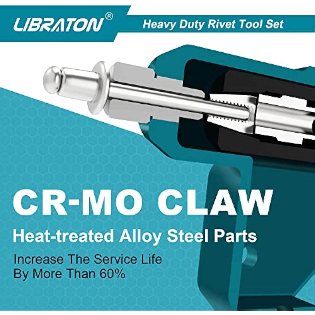 Libraton Heavy Duty Rivet Gun, Pop Rivet Gun Set, Professional Hand Riveter, Manual Riveting Tool with 100Pcs Rivets and 4 Interchangeable Heads, for Metal, Wooden and Plastic
