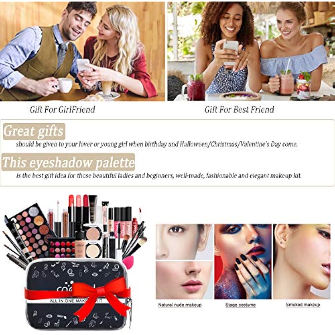 RoseFlower 28Pcs Professional Makeup Set, Essential Make up Starter Set Make-up Sets With Cosmetic bag Eyeshadow Palette Lip Gloss Concealer blush Foundation Brush