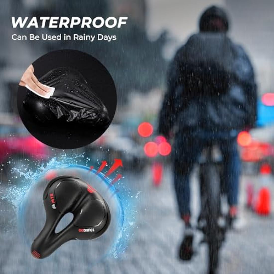 YOUNGDO Bicycle Saddle, Gel Bicycle Seat, Soft, Comfortable, Breathable, Shock-Absorbing, Ergonomic Bicycle Saddle with Waterproof Cover