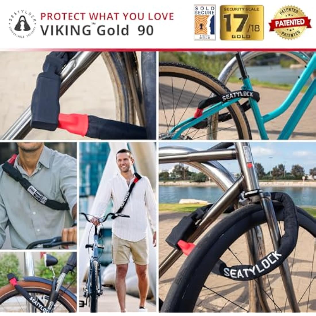 Seatylock Viking Bike Chain Lock with Key - Magnetic Patented Sold Secure Silver Rated - Heavy Duty Anti Theft - Smart Ultra Security Bicycle Lock (90 CM - 35.4")