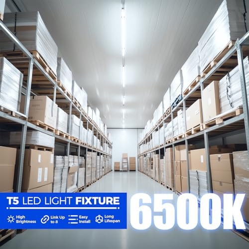 Barrina Led Batten Light 4ft, 6 Packs, T5 Led Tube Lights, 2200lm 6500K Super Bright White LED Garage Lighting, Wall and Ceiling Batten Lights, 20W