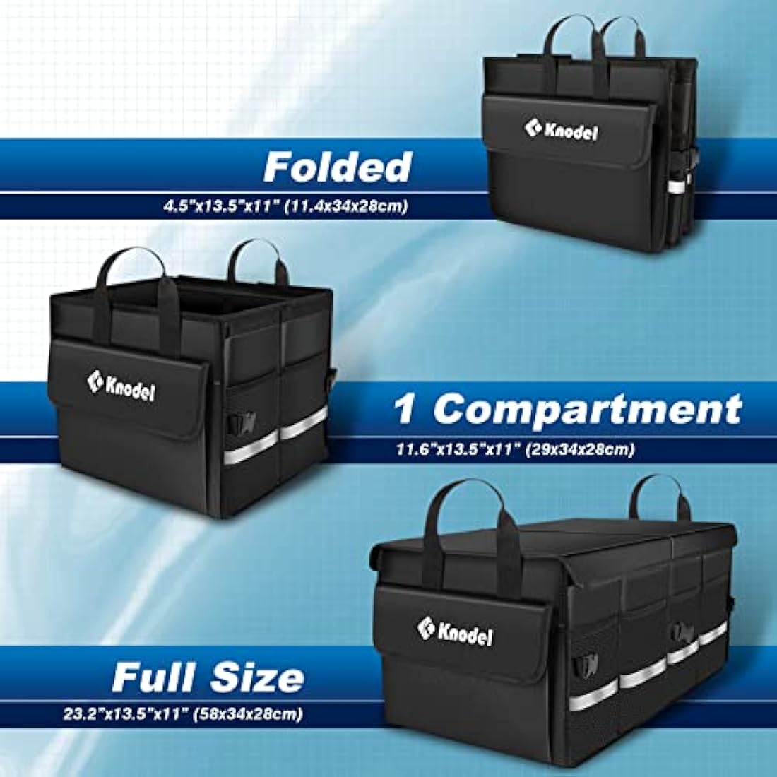 K KNODEL Car Boot Organiser with Foldable Cover, Car Storage Box and Bag, Large Boot Tidy, Car Organiser for Vehicle and Suv (Medium, Black)