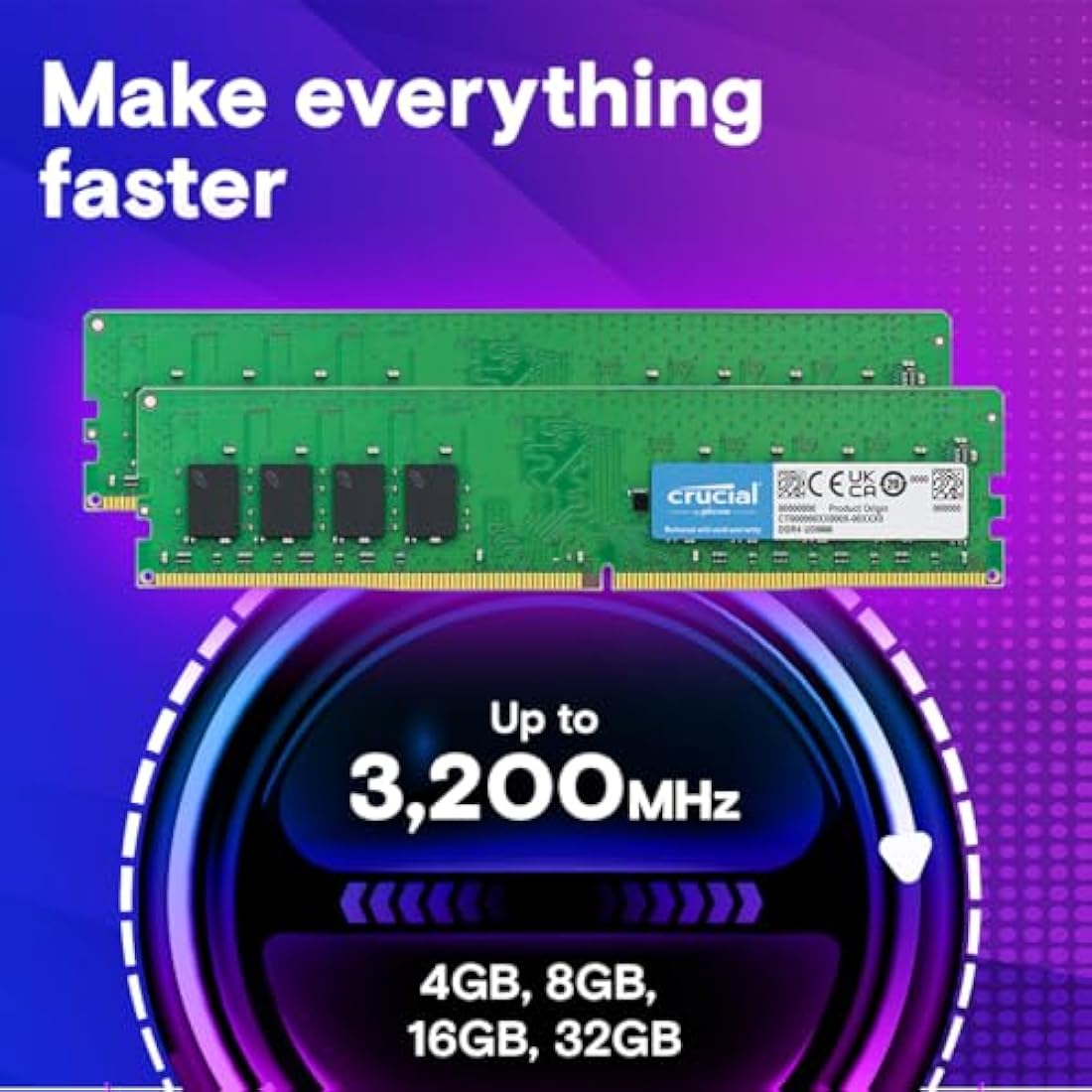 Crucial RAM 32GB Kit (2x16GB) DDR4 3200MHz CL22 (or 2933MHz or 2666MHz) Desktop Memory CT2K16G4DFRA32A