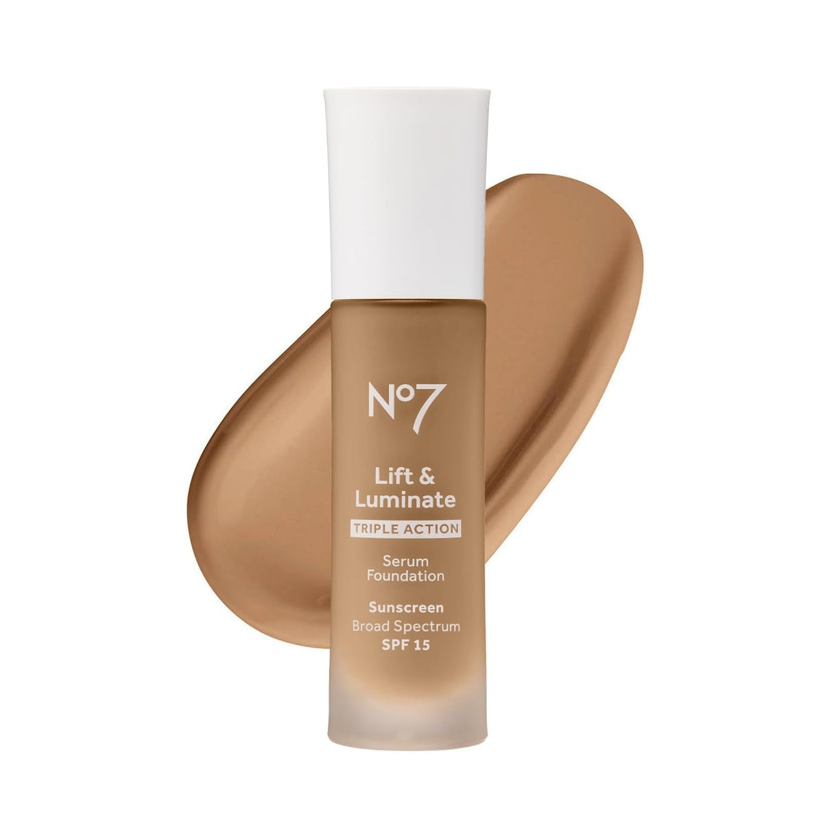 No7 Lift & Luminate Triple Action Serum Foundation - Deep Honey - Liquid Foundation Makeup with SPF 15 for Dewy, Glowy Base - Radiant Serum Foundation