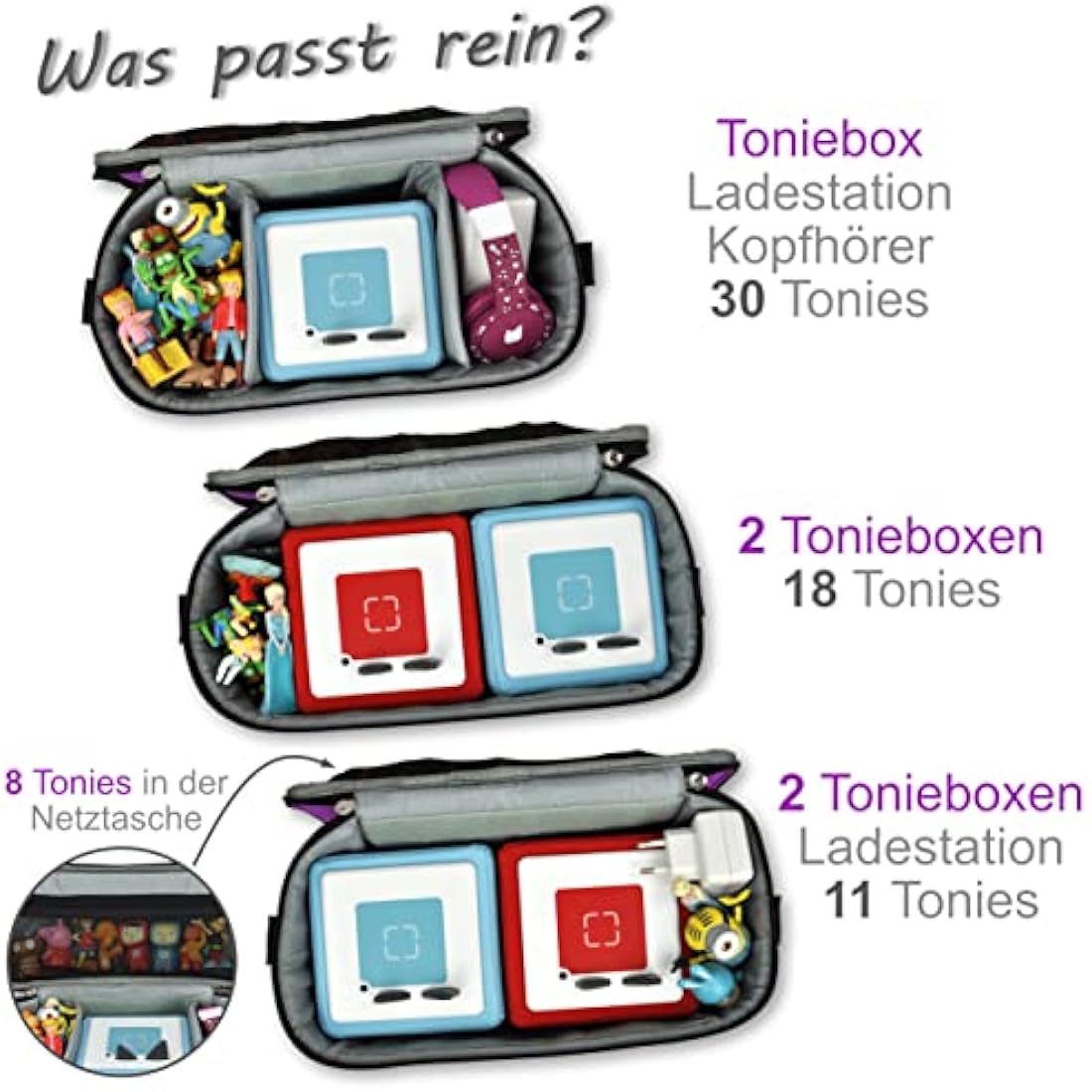 PUNALU Case for Toniebox, Space for 30 Tonies, Charger and Headphones Toniebox Bag (Owls Purple)