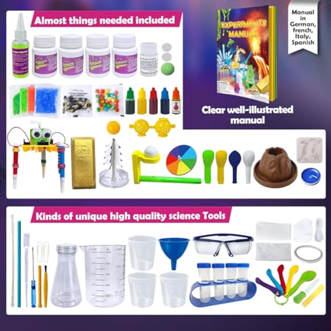 UNGLINGA 150 Experiments Science Kits for Kids, S.T.E.M Educational Toys for Boys Girls Birthday Gift Ideas, Volcano, Chemistry Scientist Set