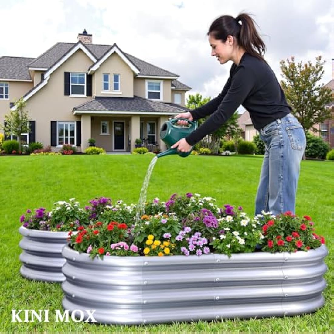 KINI MOX 2Pcs Raised Garden Bed 4x2x1 FT Galvanized Boxes Outdoor Planter Box Plant for Vegetables Flowers Herb (Oval, 4x2x1 FT/120x60x29 CM)