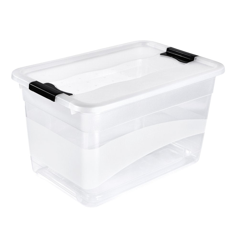 keeeper Cornelia 4 x Storage Boxes with Lid and Sliding Closure, 59.5 x 39.5 x 34 cm, 52 L, Transparent