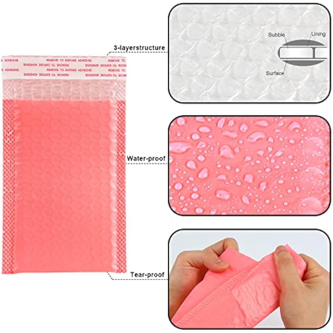 VEYLIN Bubble Mailers,24PCS Poly Bubble Mailers Small Padded Envelopes for Shipping, Mailing, Packaging(110x190mm Pink)