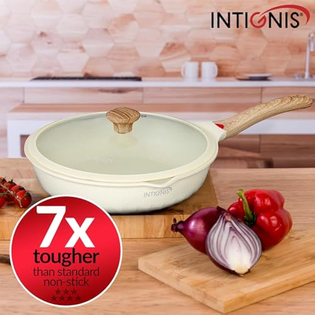 NTIGNIS® Premium 28 cm Deep Frying Pan with Lid | Anti-Scratch | Induction Compatible | Non-Stick Interior | Heat Resistant Handle | Perfect for Everyday Cooking