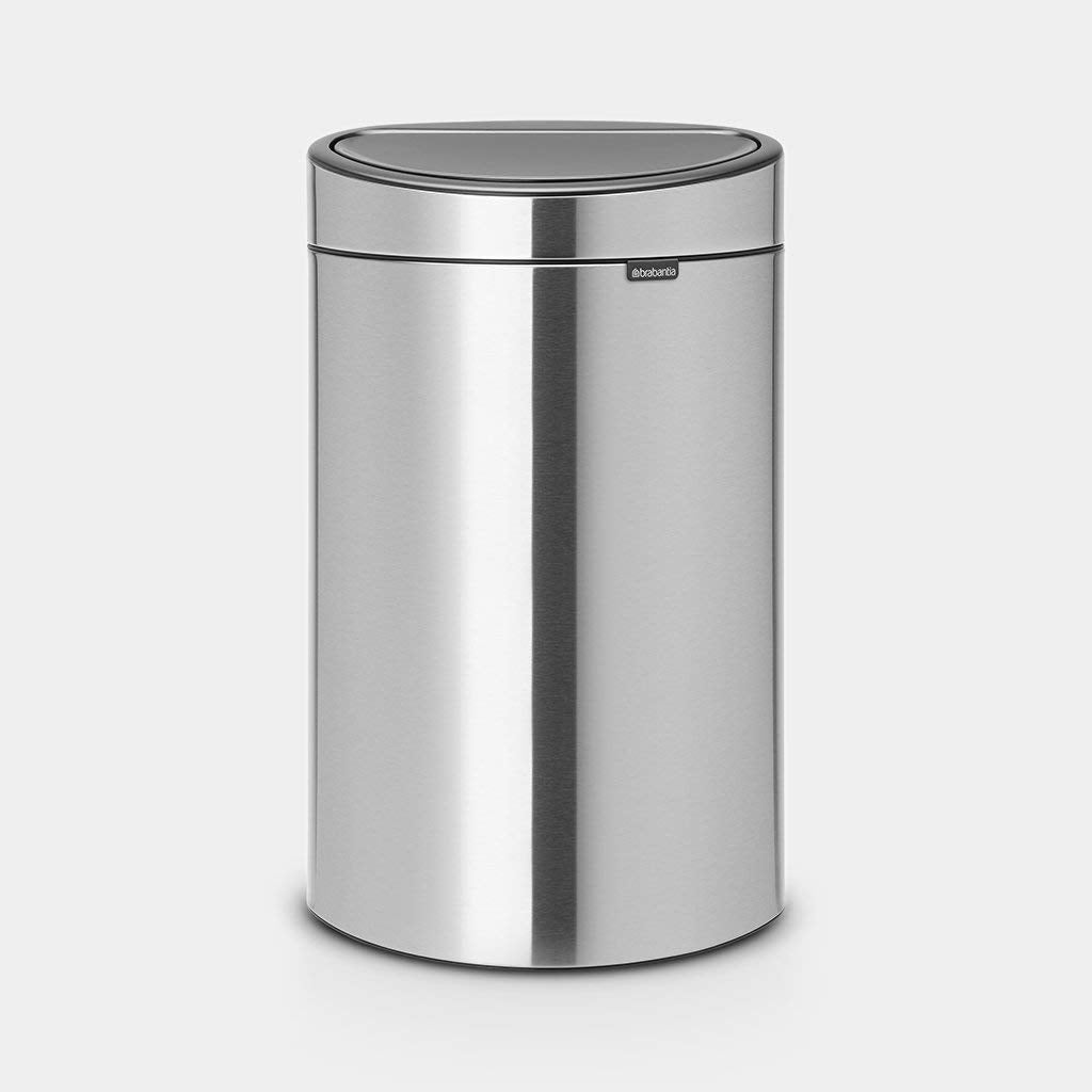 Brabantia 40L Kitchen Touch Bin New (Matt Steel) Removable Lid, Soft-Touch Open, Easy Clean Rubbish Waste Bin + Free Bin Bags