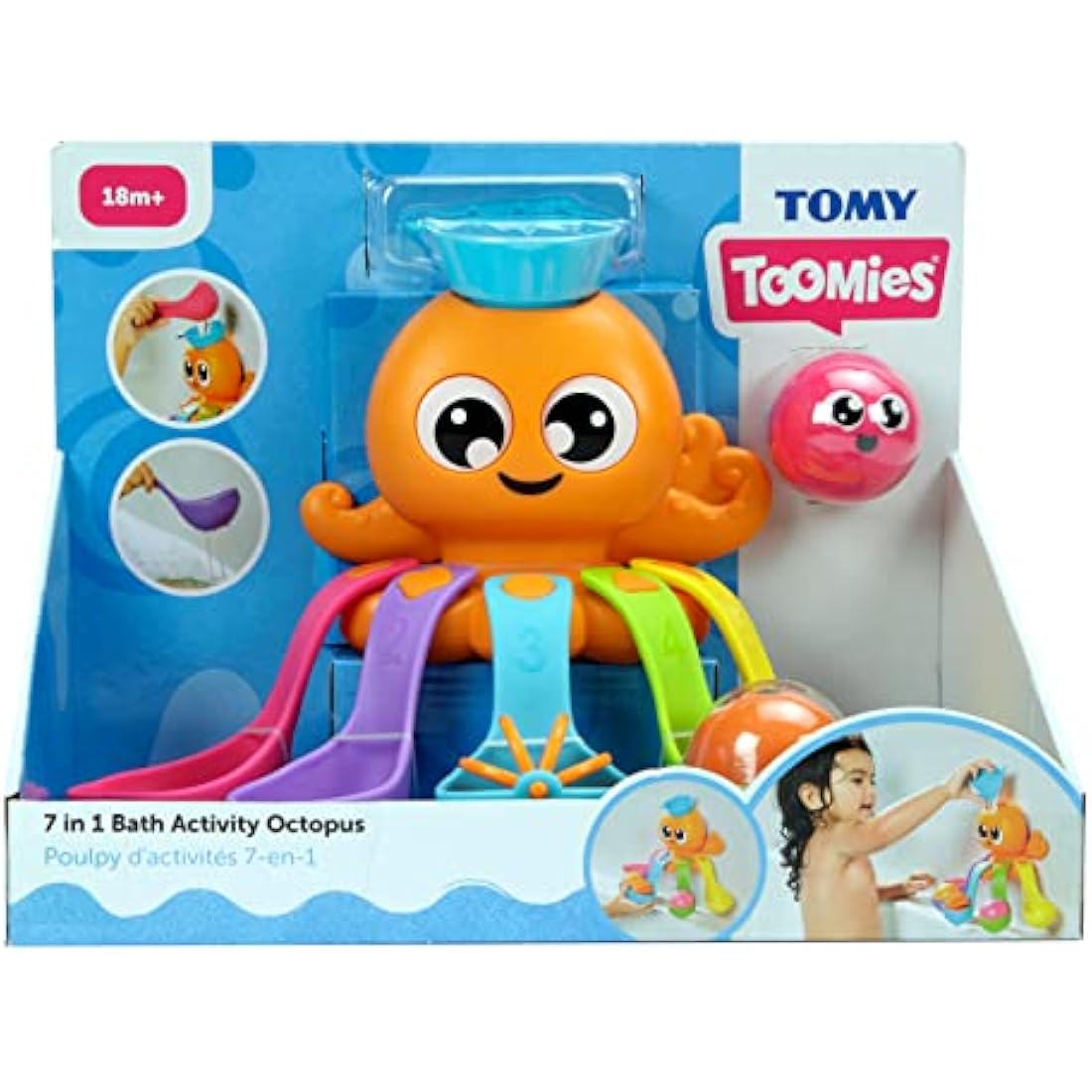 Toomies E73104 Tomy 7 in 1 Activity Octopus, Kids Toys for Water Play, Fun Bath Accessories for Babies and Toddlers, Suitable for 18 Months and Older, Multicoloured