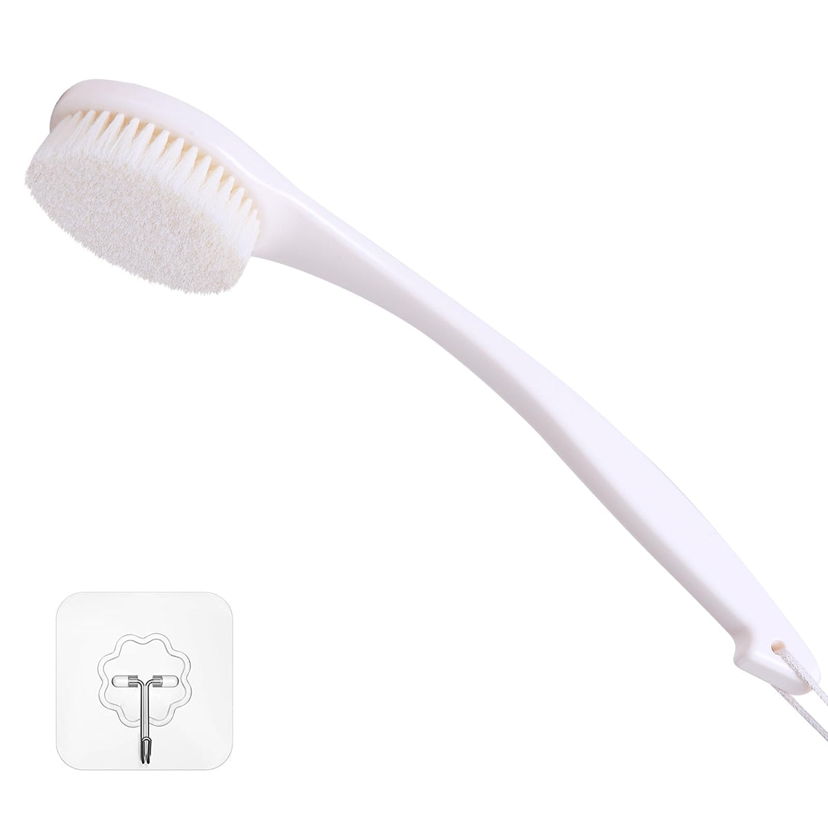 ROLIZOE Back Brush Long Handle for Shower, Soft Bristle Back Scrubbers for Use in Shower, Ergonomics Curved Plastic Back Scrubber Exfoliating Brush