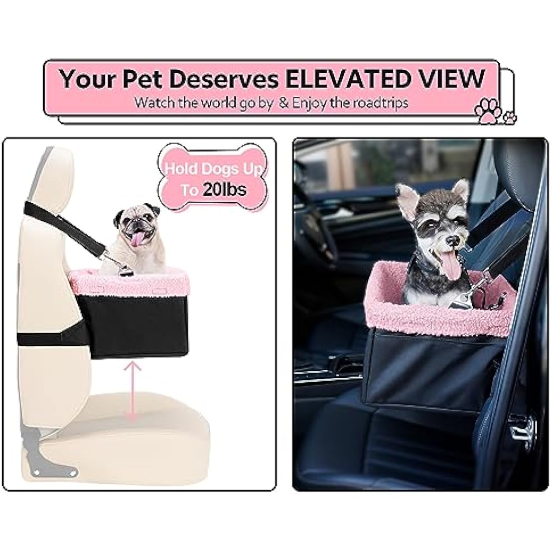 UNICITII Dog Car Seat for Small Dog, Raised Dog Booster Seat with Metal Frame, Puppy Car Booster Seat for Pets Small Dogs Cats