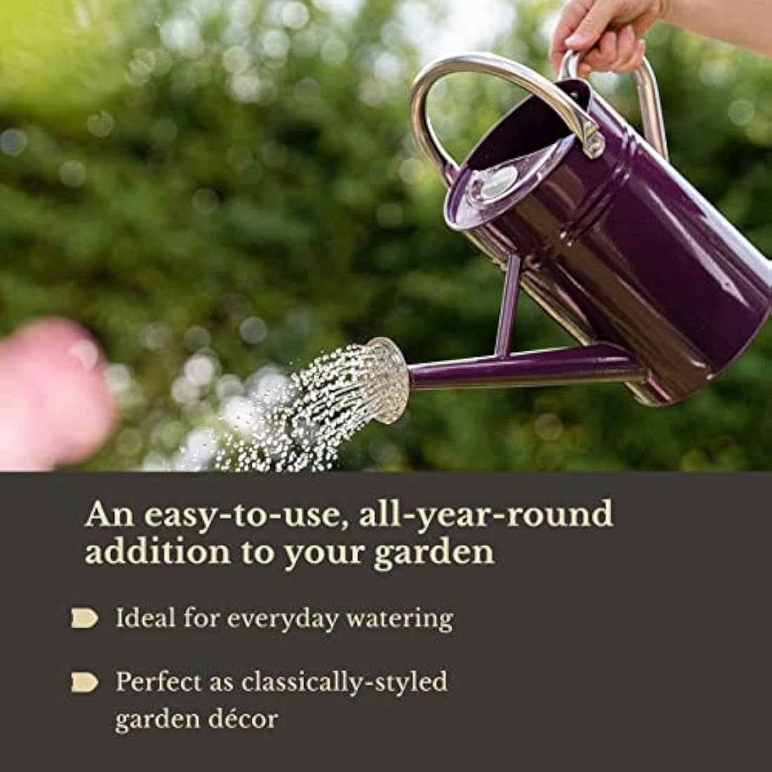 Kent & Stowe 4.5L Metal Watering Can in Deep Violet, Rust-Resistant Galvanised Watering Can with Handle and Detachable Rose, Classic All Year Round Garden Tools Made from Steel