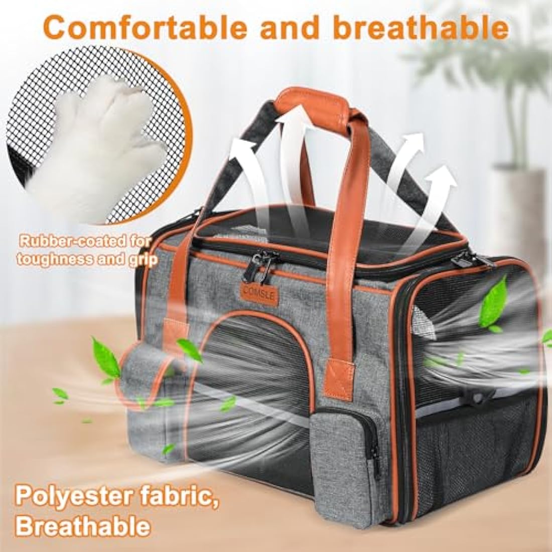 COMSLE Pet Carrier Bag Large for Cat Dogs up to 8kg, Airline Approved Portable Dog Travel Bag Suitable for Long and Short Trips with 5 Sides Breathable Mesh, Soft Removable Mat and Shoulder Strap
