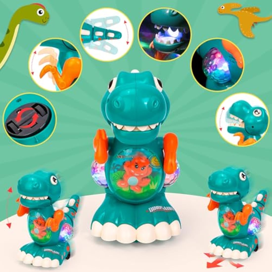Thedttoy Baby Toys Musical Light Crawling Walking Dinosaur for Boys Girls 12 18 24 Months, Baby Musical Toy Sound Toys Birthday Present Dino Gifts for Kids Toddler Age 1 2 3 4+ Years Old (Green)