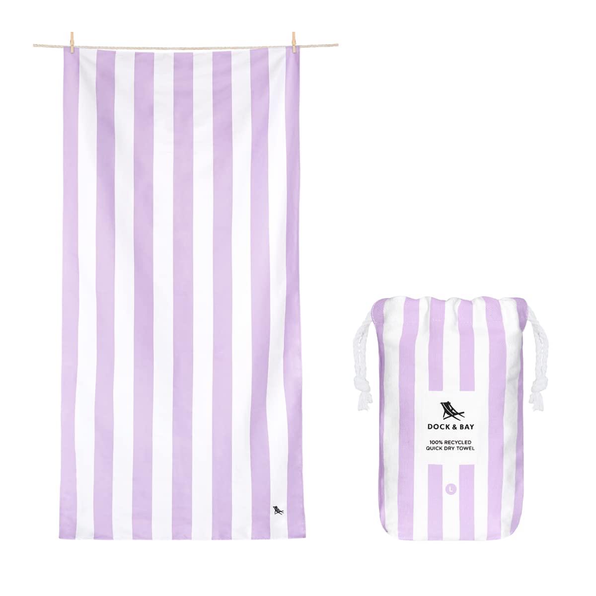 Dock & Bay Beach Towel - Quick Dry, Sand Free - Compact, Lightweight - 100% Recycled - Includes Bag - Cabana Light - Lombok Lilac - Extra Large