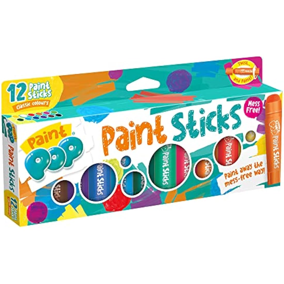 Paint Pop - Paint Sticks For Kids - 12 Pack Assorted Colours - Twist & Paint, Mess-Free, Fast Drying Action, Easy Clean Up, Vibrant Colours, Multi-Surface
