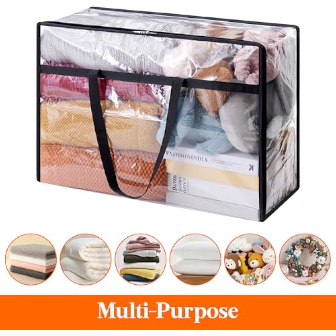 Lifewit 6 Pack Clear Plastic Storage Bags, 60L Foldable Clothes Storage Boxes Wardrobe Storage Organizer Moving Bags with Reinforced Handle for Loft Wardrobe for Bedding Clothes Blanket Duvet