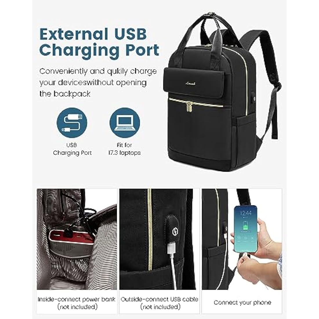 LOVEVOOK Laptop Backpack for Women, 17.3 Inch Large Rucksack Bag for Womens, Lightweight School Bag Travel Backpack with USB Port, Casual Daypacks Back Pack for School College Work, Black