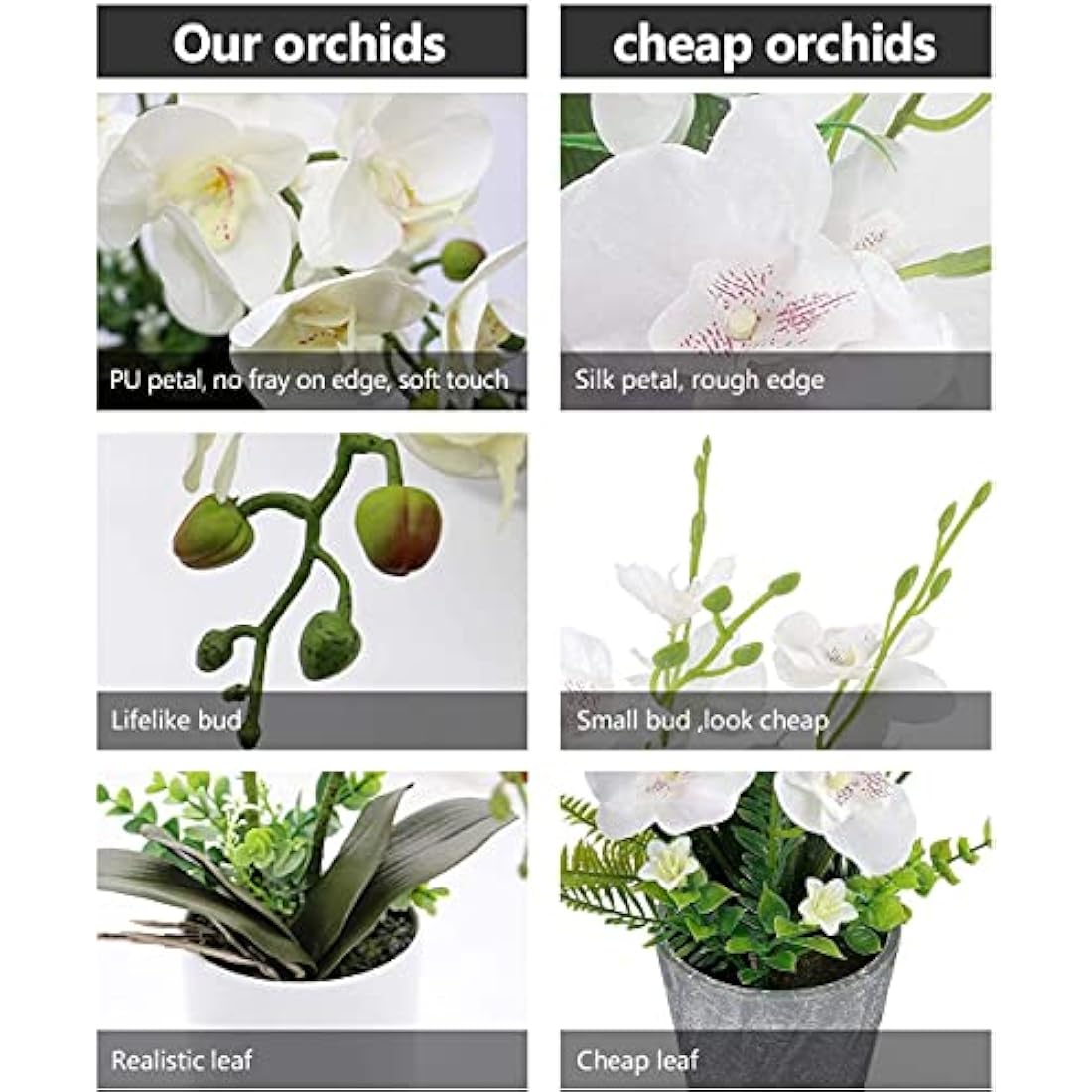 Olrla Artificial White Orchid Flower in Pot, Potted Butterfly Orchid for Office Home Wedding Bathroom Decor Table Centerpiece