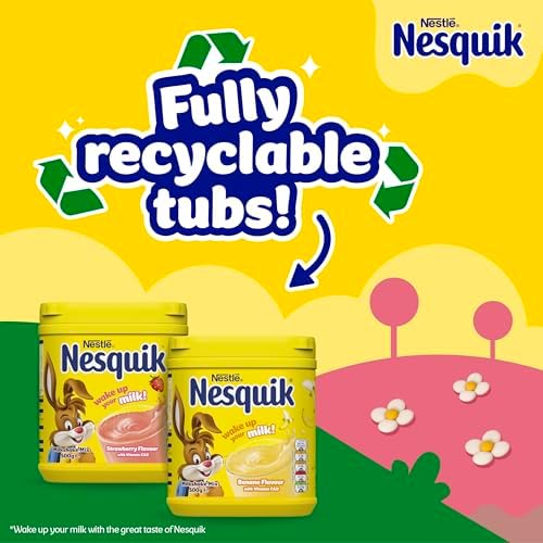 Nesquik Strawberry Flavoured Milkshake Powder, with Vitamin D, 500g Tub (Pack of 10)