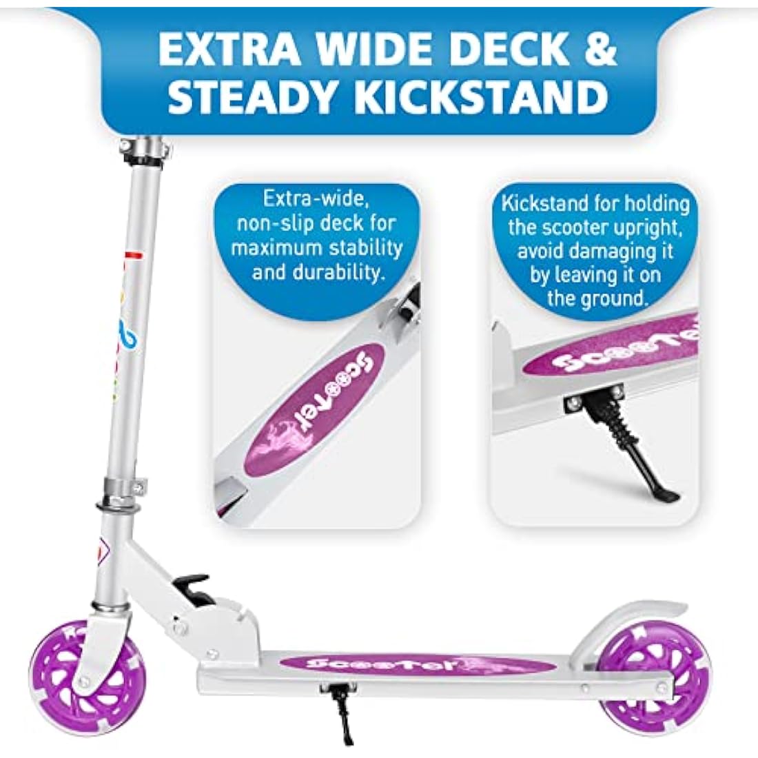 BELEEV V1 Scooter for Kids, 2 Wheels Folding Kick Scooter for Children Girl and Boys, 3 Adjustable Height, Flashing Light up Wheels, Lightweight Scooter with Sturdy Frame, Kickstand, Age 3-12