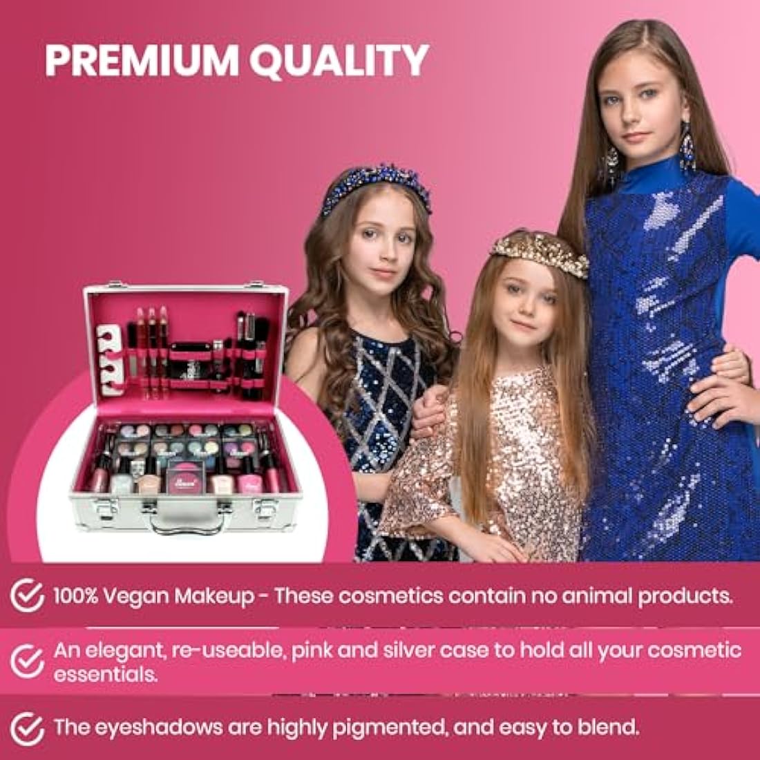 LOVE URBAN BEAUTY Dazzling Makeup Case – 60-Piece Vegan Makeup Set for Teenagers – Elegant Silver Box – Compact and Lightweight Design – Travel-Friendly Women’s Makeup Set