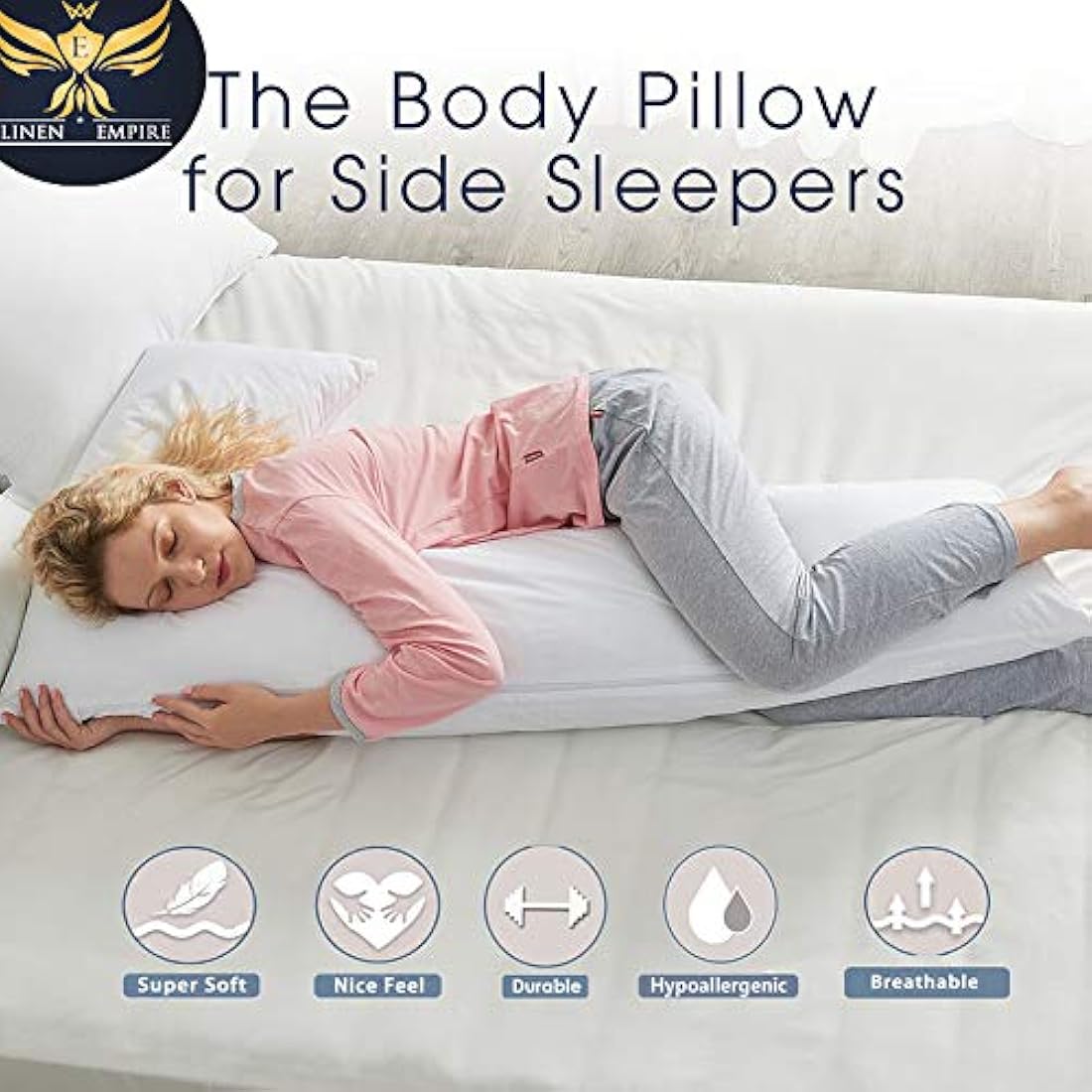 Linen Empire Premium L-Shape Pregnancy Pillow Orthopaedic Hollow Fibre Filling Maternity Body Pillow| Back, Neck & Leg Pain Relief |Side Sleeper Pillow Only