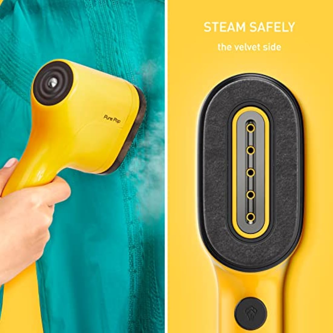 Tefal Pure Pop Slim Handheld Clothes Steamer, No Ironing Board Needed, Ready to Use in 15 Seconds, 70ml Detachable Water Tank, Travel Iron, Garment Steamer, Yellow, DT2026