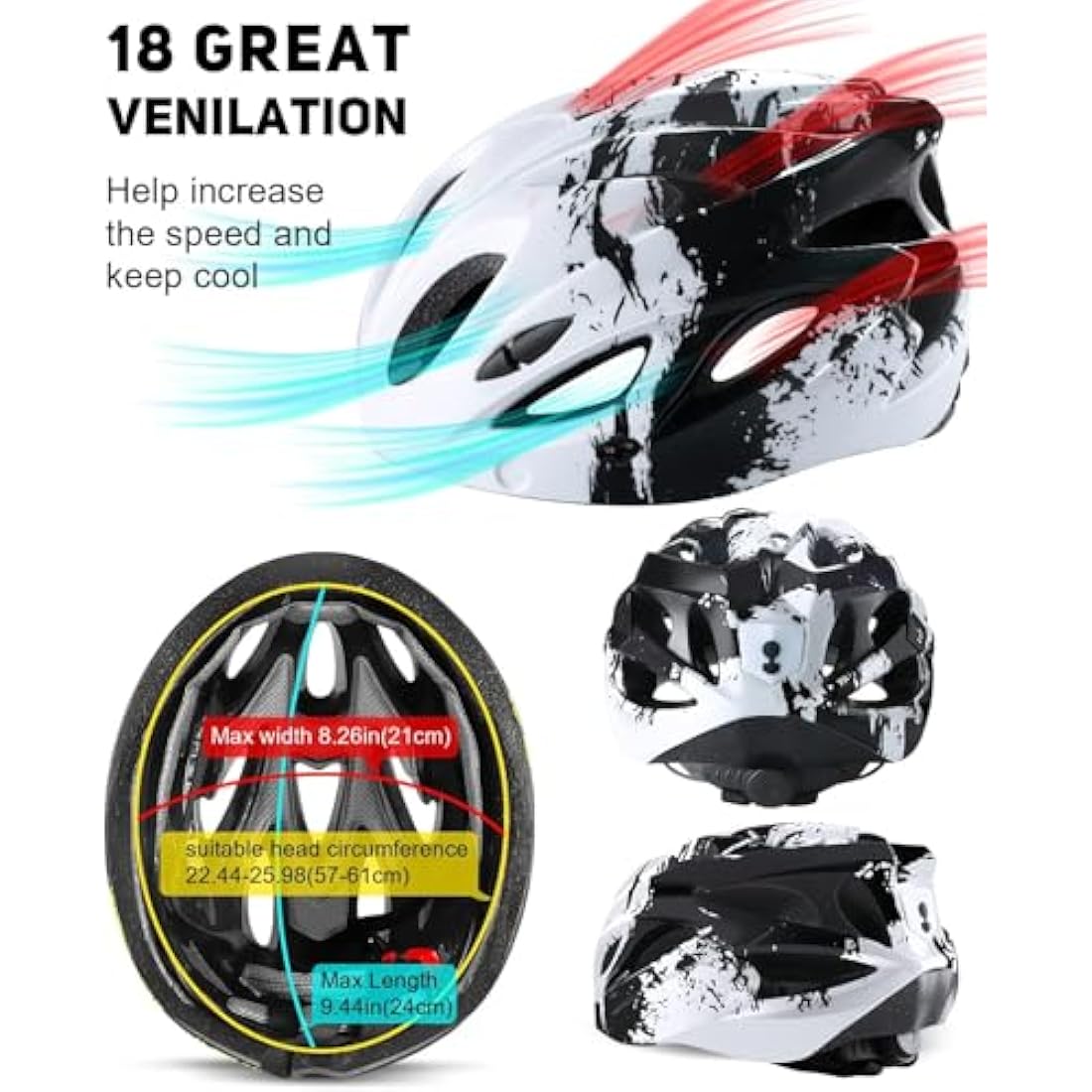 RaMokey Bike Helmet for Men and Women, Lightweight Cycle Helmet with LED Light Magnetic Goggle Sun Visor, Mountain & Road Bicycle Helmets for Adult Cycling Adjustable Size 57-62cm