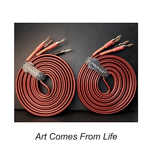 WOWLED 2 Pack High-end Pure Copper HIFI OFC Speaker Wire Cable with Banana Plug, 3m Gold-Plated Banana Tip Plugs 600 Strand 14 AWG for Audio Speaker HIFI System (3m / 9.8FT)