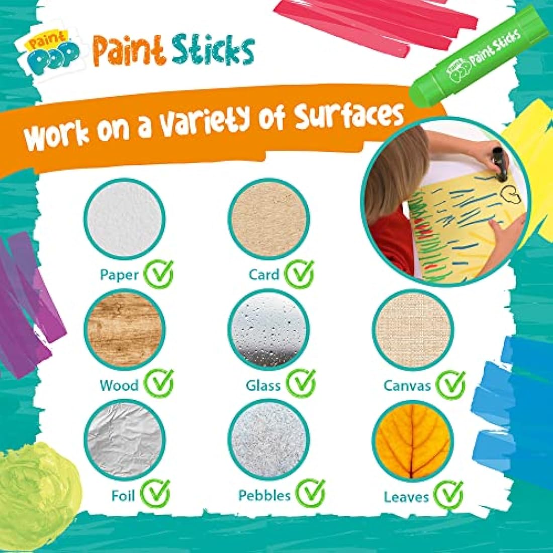 Paint Pop - Paint Sticks For Kids - 12 Pack Assorted Colours - Twist & Paint, Mess-Free, Fast Drying Action, Easy Clean Up, Vibrant Colours, Multi-Surface