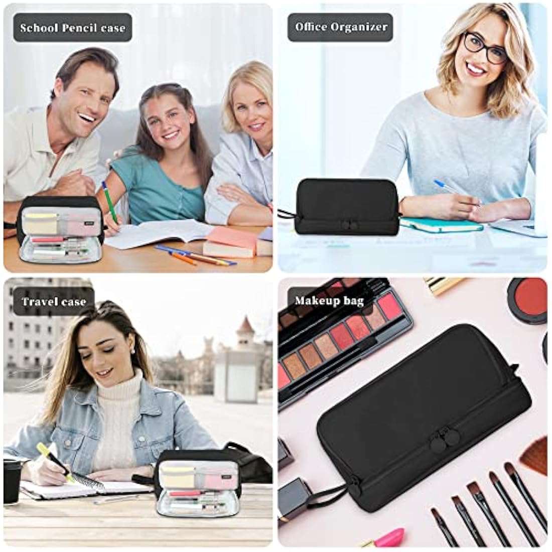 Tesmien Pencil Case, Large Pencil Case with 4 Compartments Stationery Organizer for Boys and Girls, Aesthetic Pencil Bag Suitable for Kids Teenagers Students Women Men, Black