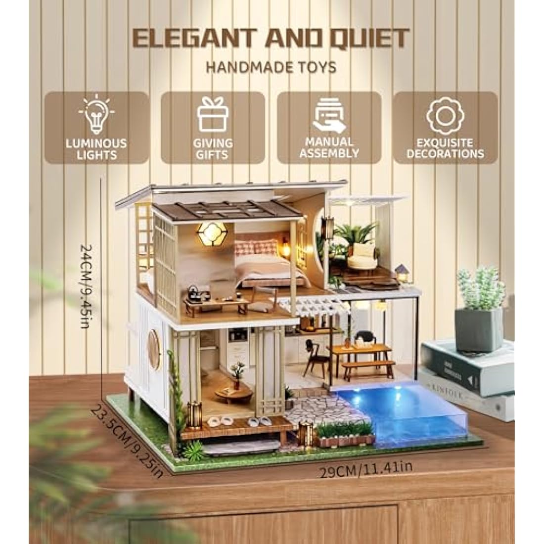 Spilay Diy Miniature House Kit with Furniture, Wooden Mini Doll House Crafts Handmade with Dust Cover & Music Box, 1:24 Creative Room Idea Gift for Adult Friend Lover A085-Elegant and Quiet-Age 14+