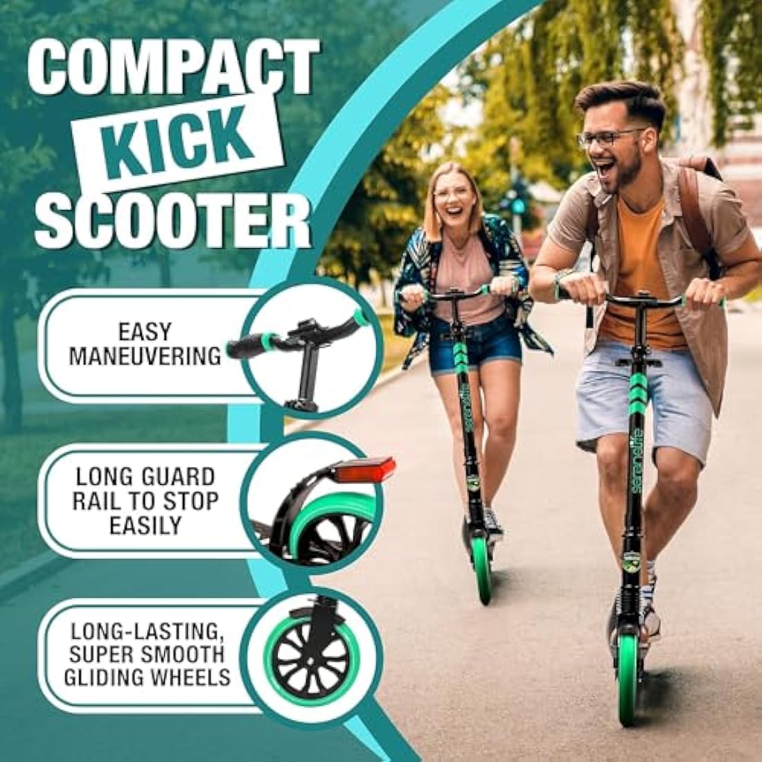SereneLife, Kick Scooters, Scooter, Kids Scooters, Scooter for Kids Ages 8-12, Girls Scooter, Boys Scooter, Stunt Scooters for Teenagers 11-15, Folding Kick Scooter, Adult Scooters with Big Wheels